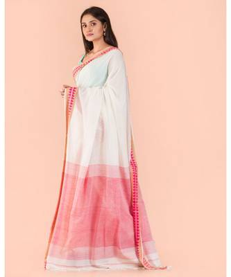 Soft Cream Cotton Tangail Saree 2