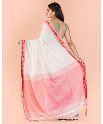 Soft Cream Cotton Tangail Saree 3