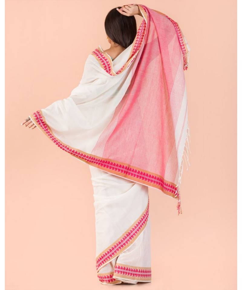 Soft Cream Cotton Tangail Saree