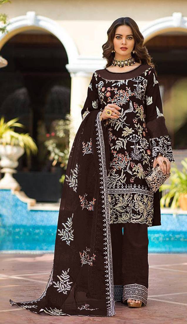 Brown color Women's Georgette Semi-stitched Pakistani Suit 