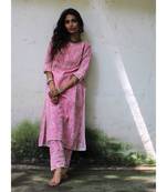 PINK cotton printed stitched  Kurta