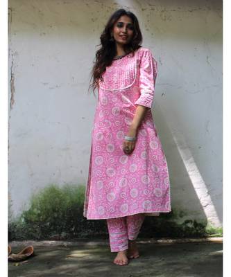 PINK cotton printed stitched  Kurta 3