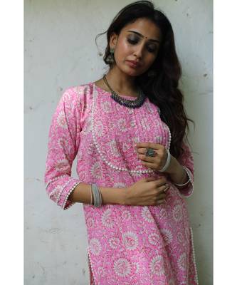 PINK cotton printed stitched  Kurta 4