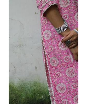 PINK cotton printed stitched  Kurta 5