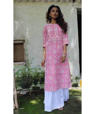 Pink cotton printed stitched  Kurta &  bottom 1