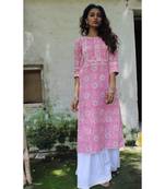 Pink cotton printed stitched  Kurta &  bottom