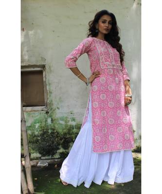 Pink cotton printed stitched  Kurta &  bottom 2