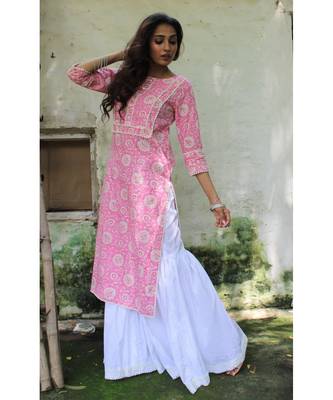 Pink cotton printed stitched  Kurta &  bottom 3