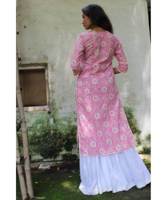 Pink cotton printed stitched  Kurta &  bottom 4