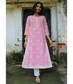 Pink cotton printed stitched  Kurta