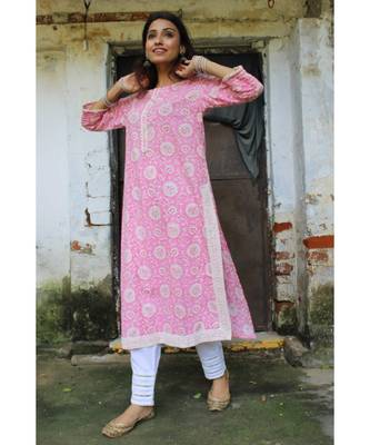 Pink cotton printed stitched  Kurta 3