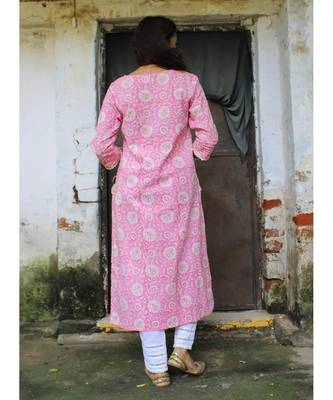 Pink cotton printed stitched  Kurta 5