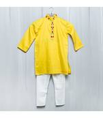 yellow cotton mirror work kurta paijama