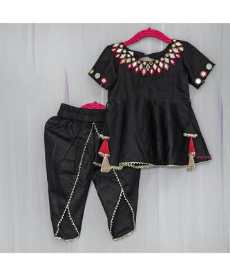 black cotton mirror work dhoti kurta 1