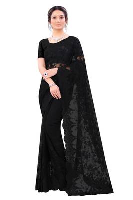 Black embroidered net saree with blouse 1