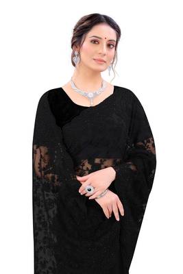 Black embroidered net saree with blouse 2