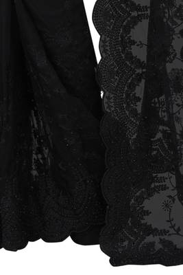 Black embroidered net saree with blouse 3