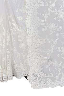 White embroidered net saree with blouse 3