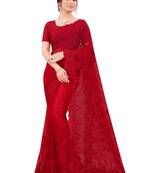 Red embroidered net saree with blouse