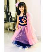 blue pink resham work attached dupatta lehenga