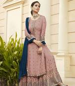 pink faux georgette embroidered top & bottom with dupatta
