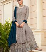 grey faux georgette embroidered top & bottom with dupatta