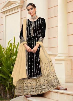 black faux georgette embroidered top & bottom with dupatta 1