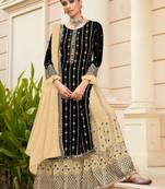 black faux georgette embroidered top & bottom with dupatta