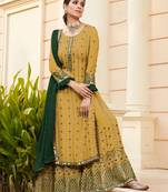 yellow faux georgette embroidered top & bottom with dupatta