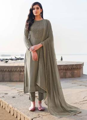 grey georgette embroidered top & bottom with dupatta 1