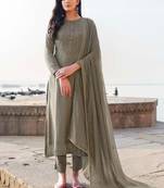 grey georgette embroidered top & bottom with dupatta