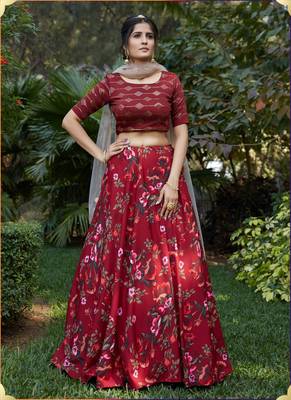 Maroon Semi Stitched Lehenga Choli Viscose Cotton Semi Stitched Ceremonial Ethnic Lehengas 1
