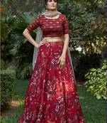 Maroon Semi Stitched Lehenga Choli Viscose Cotton Semi Stitched Ceremonial Ethnic Lehengas