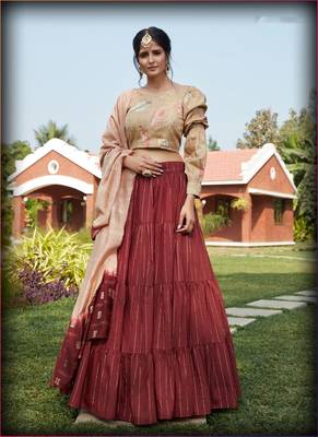 Chiku Semi Stitched Lehenga Choli Viscose Cotton Semi Stitched Ceremonial Bollywood Lehengas 1