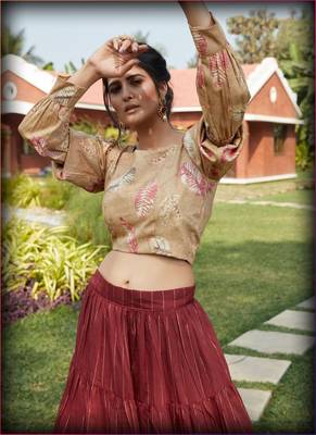 Chiku Semi Stitched Lehenga Choli Viscose Cotton Semi Stitched Ceremonial Bollywood Lehengas 2