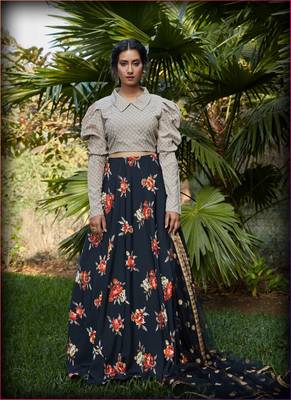 Grey Semi Stitched Lehenga Choli Georgette Semi Stitched Ceremonial Bollywood Lehengas 1