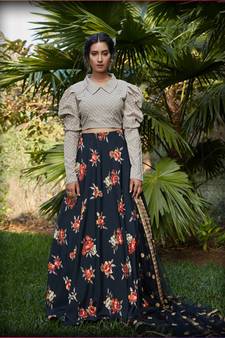 Grey Semi Stitched Lehenga Choli Georgette Semi Stitched Ceremonial Bollywood Lehengas