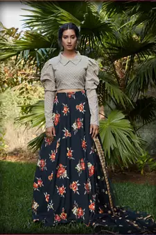 Grey Semi Stitched Lehenga Choli Georgette Semi Stitched Ceremonial Bollywood Lehengas