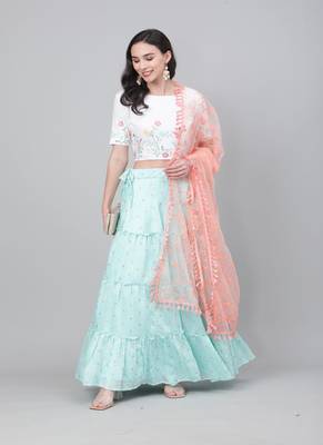 White Semi Stitched Lehenga Choli Cotton Semi Stitched Ceremonial Bollywood Lehengas 1