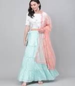 White Semi Stitched Lehenga Choli Cotton Semi Stitched Ceremonial Bollywood Lehengas
