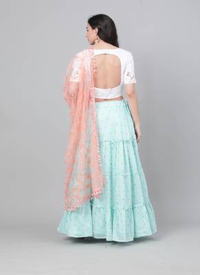 White Semi Stitched Lehenga Choli Cotton Semi Stitched Ceremonial Bollywood Lehengas 2