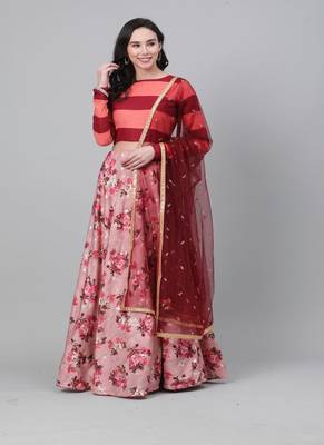 Maroon Semi Stitched Lehenga Choli Cotton Semi Stitched Ceremonial Bollywood Lehengas 1
