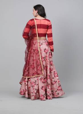 Maroon Semi Stitched Lehenga Choli Cotton Semi Stitched Ceremonial Bollywood Lehengas 2
