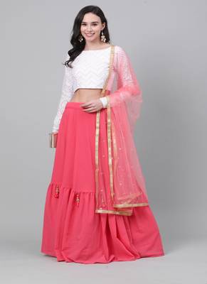 White Semi Stitched Lehenga Choli Cotton Semi Stitched Ceremonial Bollywood Lehengas 1