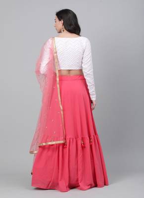White Semi Stitched Lehenga Choli Cotton Semi Stitched Ceremonial Bollywood Lehengas 2