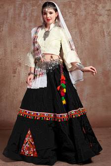 White Semi Stitched Lehenga Choli Art Silk Semi Stitched Ceremonial Ethnic Lehengas