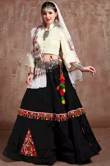 White Semi Stitched Lehenga Choli Art Silk Semi Stitched Ceremonial Ethnic Lehengas