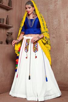 Blue Semi Stitched Lehenga Choli Art Silk Semi Stitched Ceremonial Ethnic Lehengas