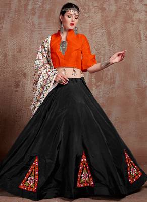 Orange Semi Stitched Lehenga Choli Art Silk Semi Stitched Ceremonial Ethnic Lehengas 1