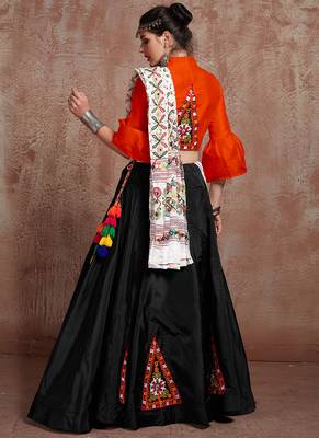 Orange Semi Stitched Lehenga Choli Art Silk Semi Stitched Ceremonial Ethnic Lehengas 2